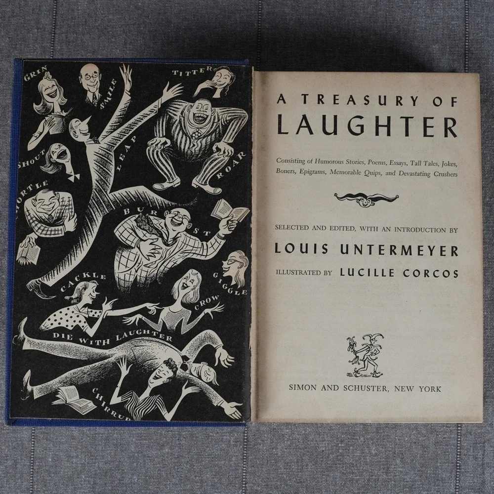 A Treasury of Laughter Vintage Hardcover Humor Anthology Illustrated Blue 1946